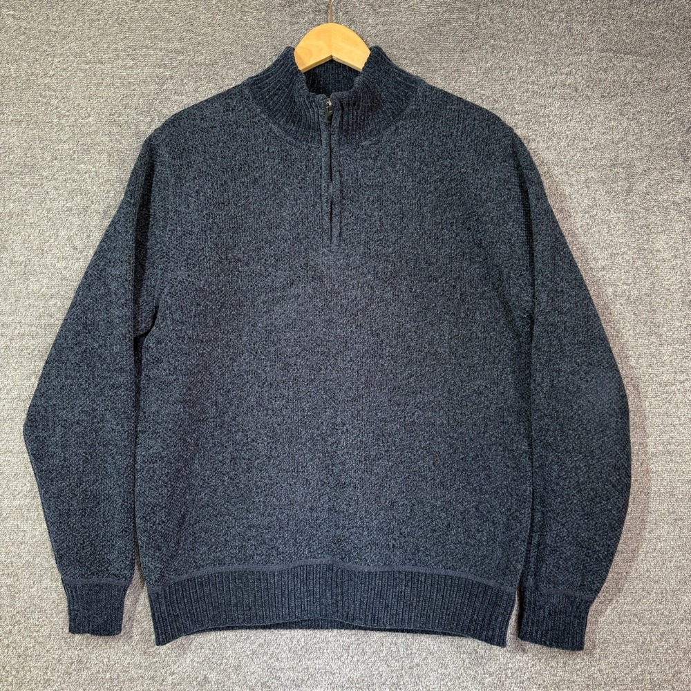Weatherproof Vintage Sweater Mens M Quarter Zip Fleece Lined Navy Blue Marl